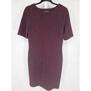 Mario Serrani Italy Womens Sz S Midi Length Dress Burgundy Ribbed Short Sleeve